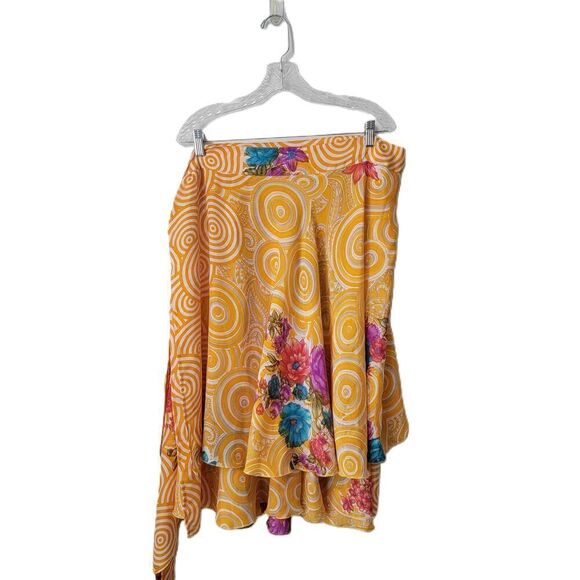 Bellissimo Fashion Floral Swirl Multicolored Mid Length Silk Blend Wrap Skirt - Picture 5 of 5